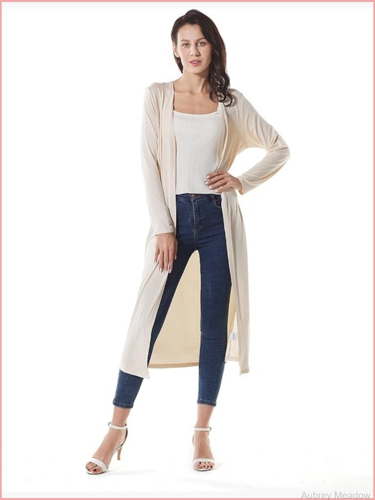 Lightweight Long Open Front Duster Cardigan With Pockets